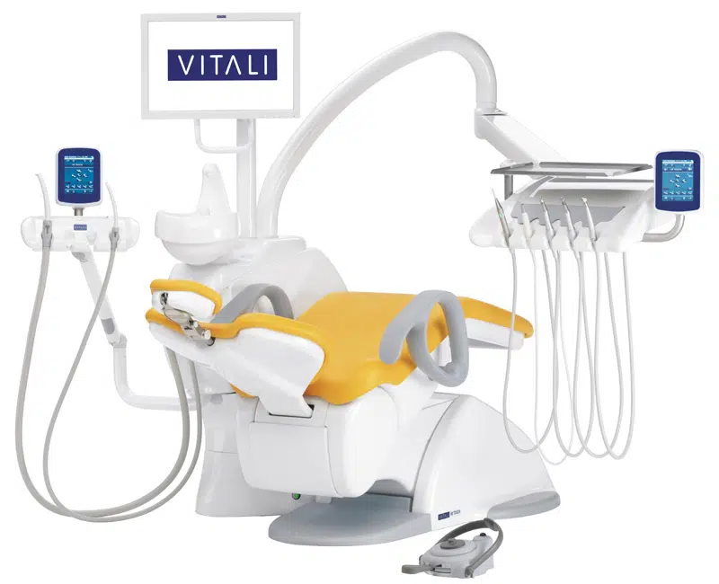 V8 Touch La unidad dental más completa, evolucionada e innovadora Esta es la unidad que cubre mejor todas las exigencias operativas. La tecnología touch permite predeterminar la configuración del instrumental según los diferentes tratamientos, de forma personalizada y para cinco usuarios diferentes. Todo esto se gestiona a través del teclado touch, completamente intuitivo. Con la unidad V8 TOUCH, te llevas a tu consulta lo mejor de la tecnología y de la funcionalidad VITALI.